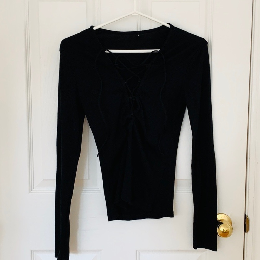 Black Criss Cross Long Sleeve Top